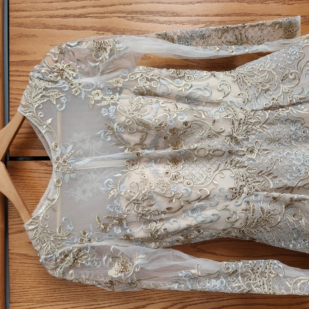 Elegant Gold and Cream Embroidered Dress